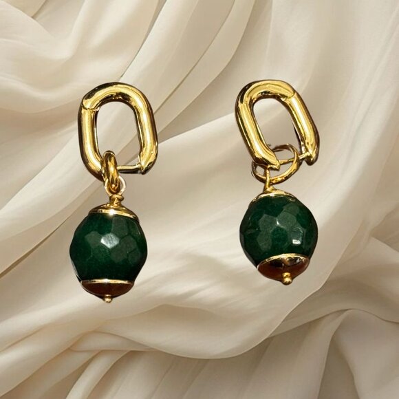 Jewelry - Brazilian gold earrings with emerald green agate